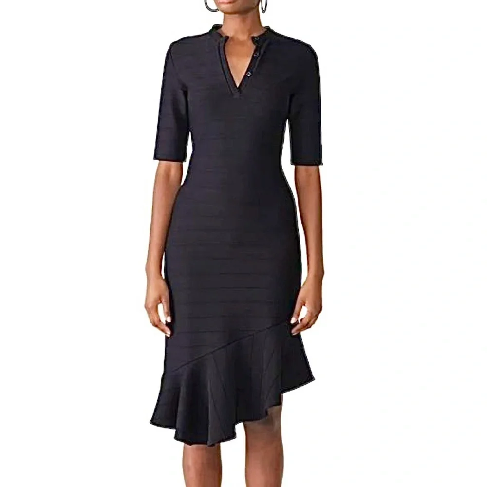 SOLD. Shoshanna Adria Shirt Sheath Midi Dress 12 Asymmetrical Ruffle Flu - Picture 1 of 11